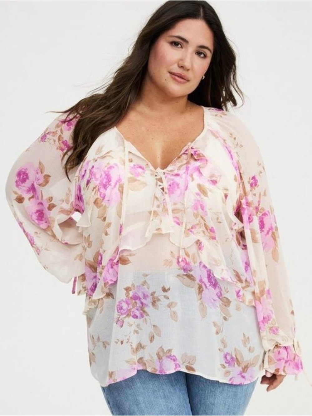 Torrid Floral Sheer Mesh Ruffled Blouse - Size 0X - NWOT!